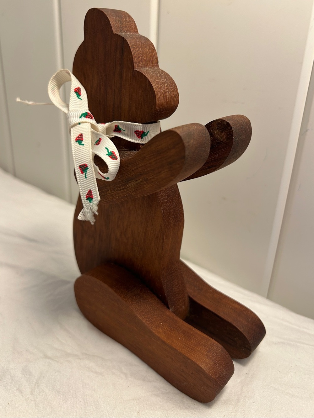 Vintage 1980s Wooden Teddy Bear Napkin Holder Folk Art Country Kitchen Decor 80s